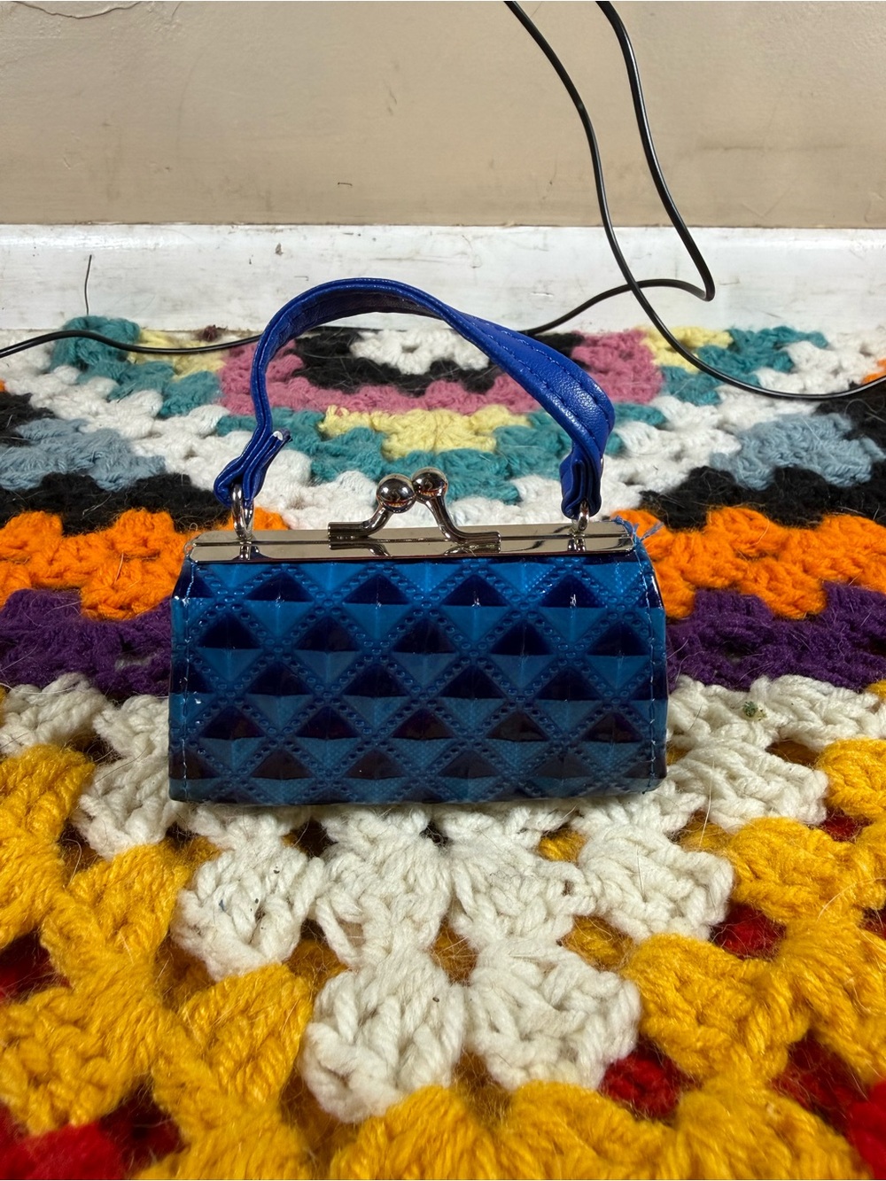 Blue Geometric Micro Clutch Top-Handle Bag